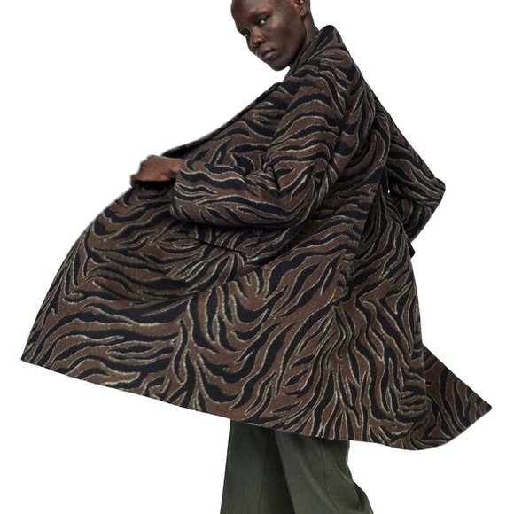 NEW 500 Maison Cinqcent Wool Blend Animal Print Oversized Coat, Size S - Picture 2 of 16